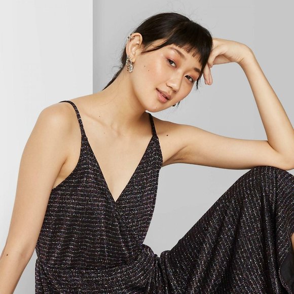 NWT Wild Fable Sparkle Wrap Jumpsuit Medium Black - Picture 3 of 3